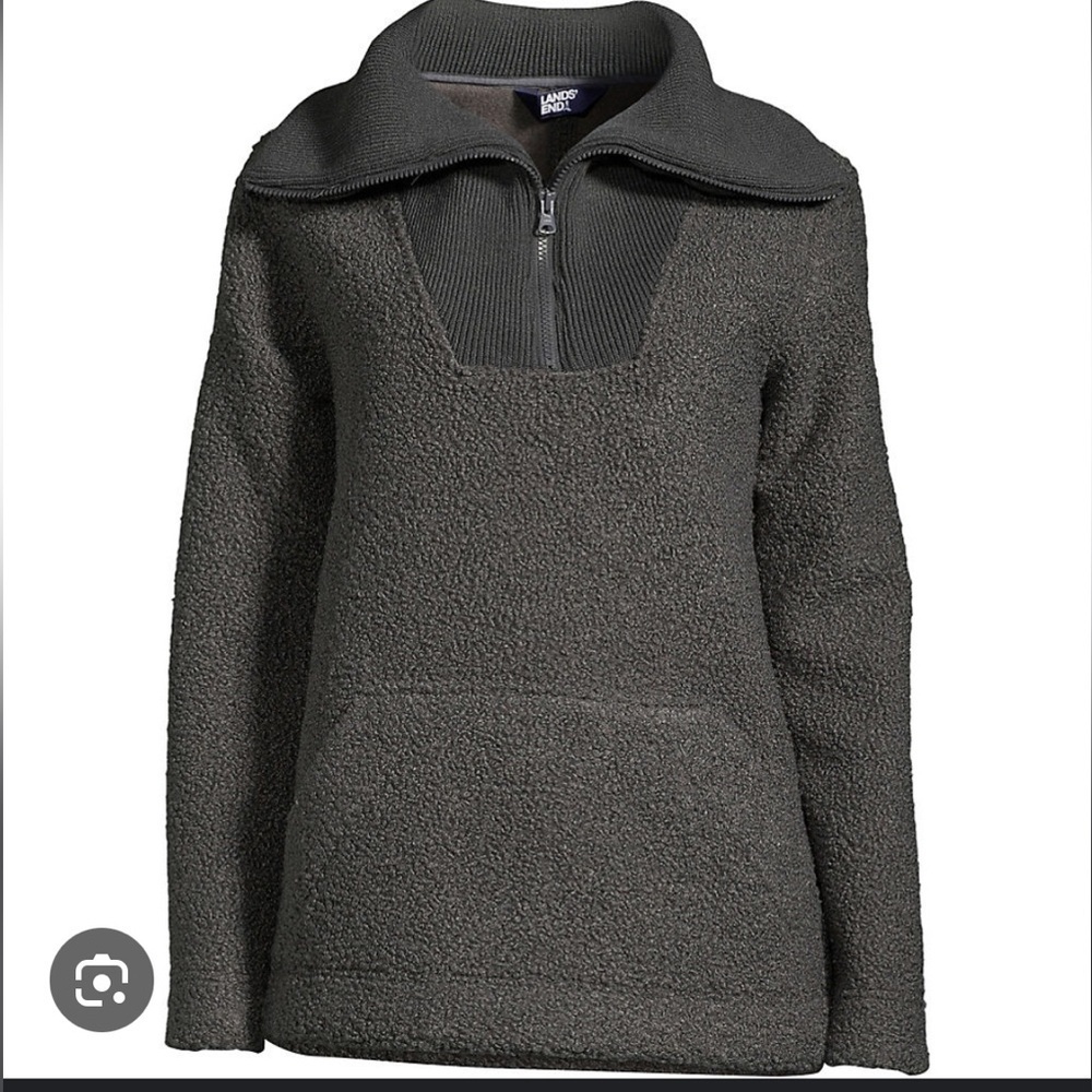 Lands End | Cozy Boucle Fleece Pullover | Gray | Petite Size Medium (MP)